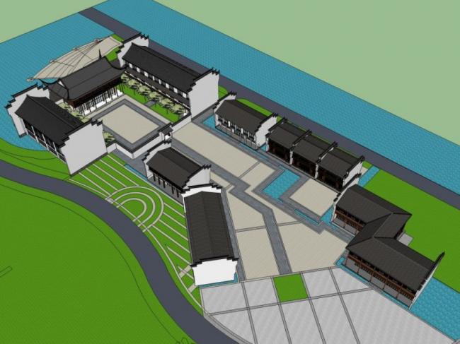 Sketchup商业模型|商业街，中式风格