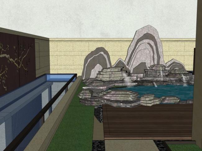 Sketchup景观模型|别墅花园景观，现代风格