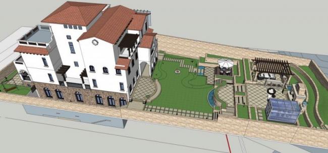 Sketchup景观模型|别墅庭院景观，古典风格