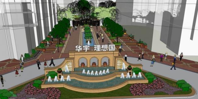 Sketchup景观模型|住宅景观，小区景观，古典风格