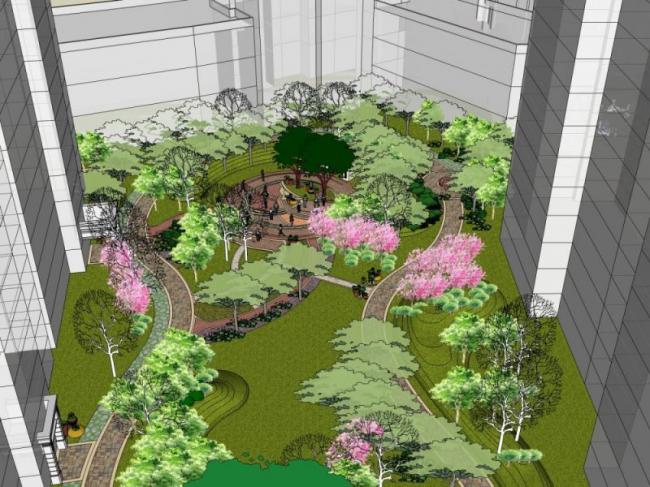 Sketchup景观模型|住宅景观，小区景观，古典风格