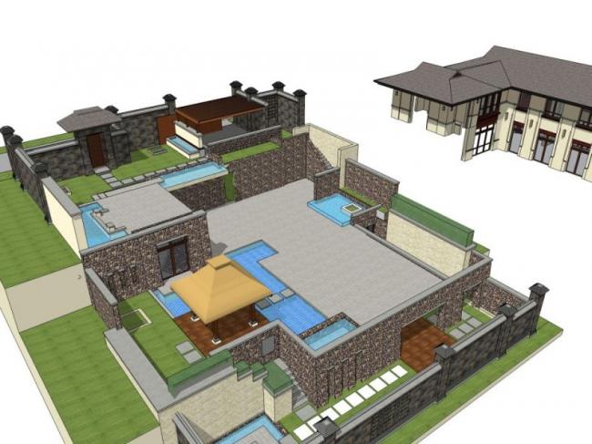 Sketchup景观模型|庭院景观，新中式风格