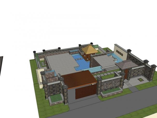 Sketchup景观模型|庭院景观，新中式风格