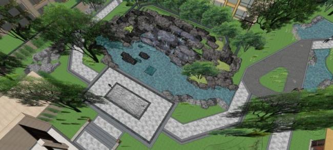 Sketchup景观模型|小区景观，住宅景观，现代风格