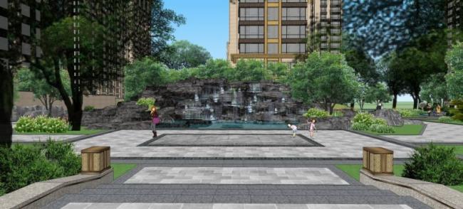 Sketchup景观模型|小区景观，住宅景观，现代风格