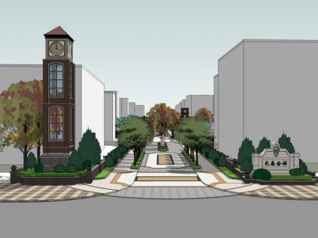 Sketchup景观模型|街道景观，古典风格