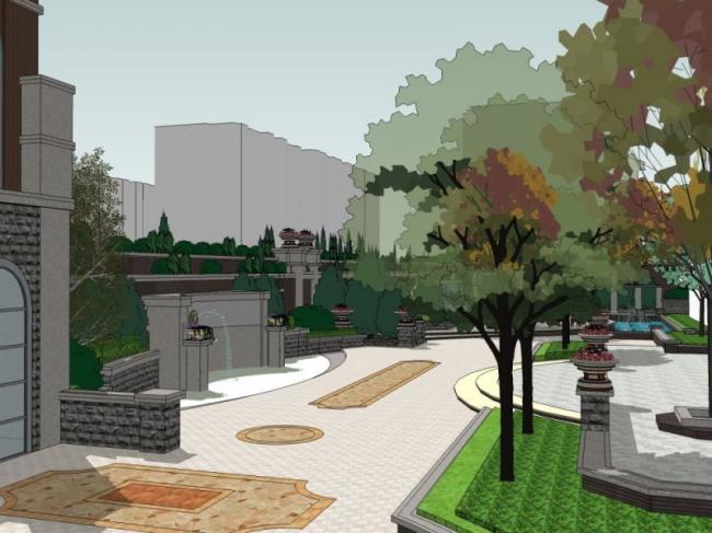 Sketchup景观模型|街道景观，古典风格