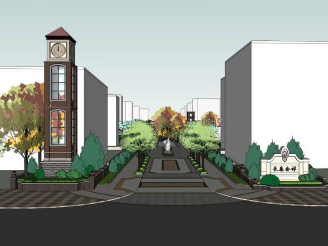 Sketchup景观模型|街道景观，古典风格