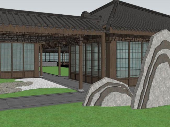Sketchup景观模型|四合院景观，中式风格