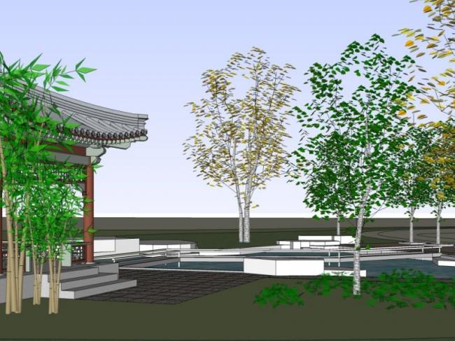 Sketchup景观模型|中式园林，园林景观，中式风格
