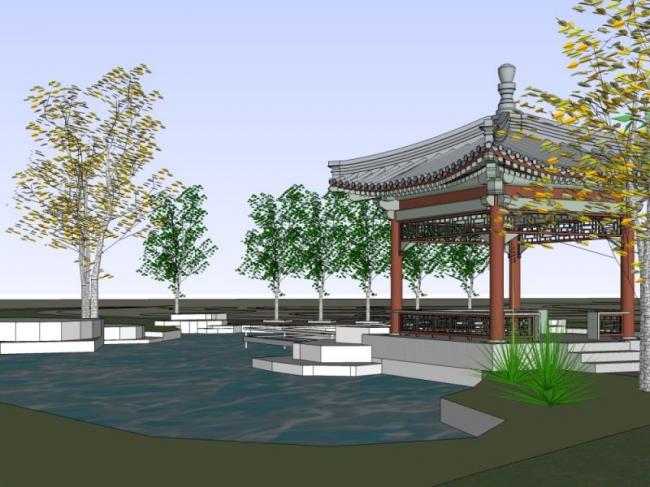 Sketchup景观模型|中式园林，园林景观，中式风格