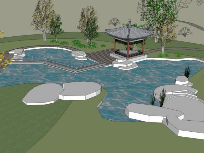 Sketchup景观模型|中式园林，园林景观，中式风格