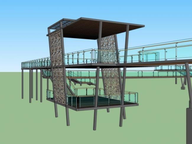 Sketchup景观模型|滨水廊道景观，现代风格