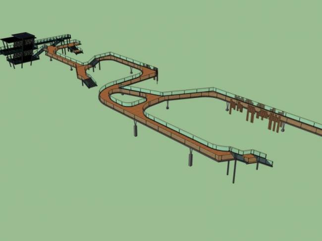 Sketchup景观模型|滨水廊道景观，现代风格