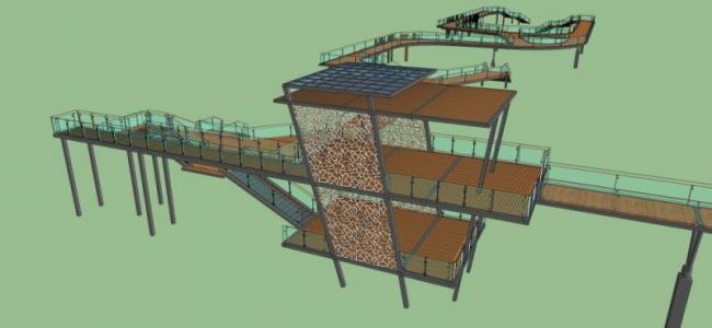 Sketchup景观模型|滨水廊道景观，现代风格