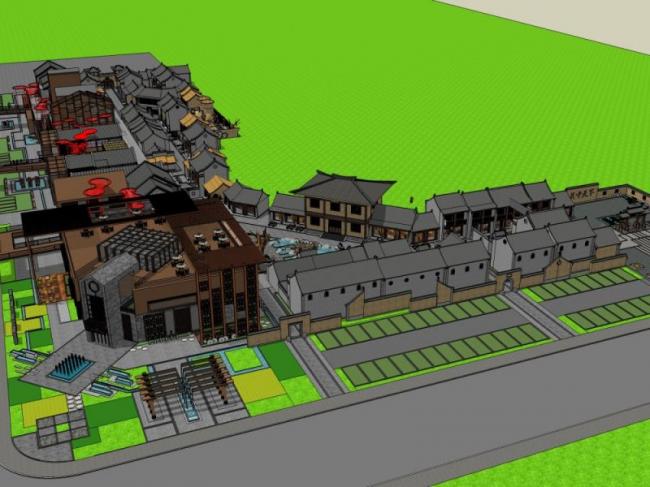 Sketchup商业模型|多层商业街，中式风格