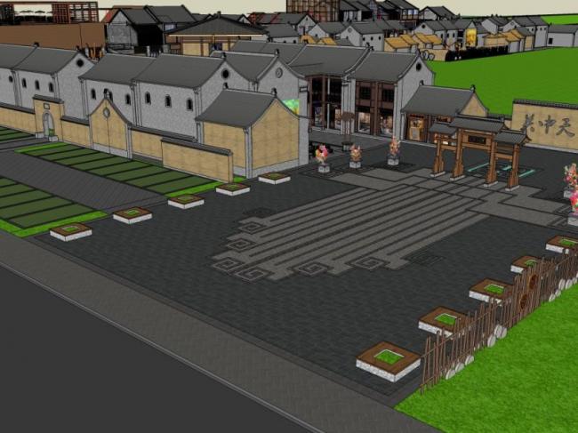 Sketchup商业模型|多层商业街，中式风格