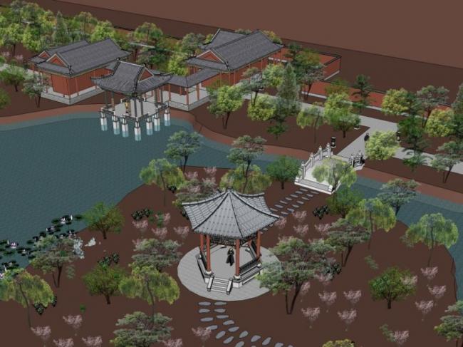 Sketchup景观模型|园林景观，中式园林，中式风格