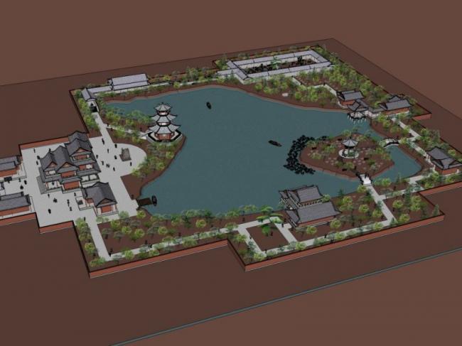 Sketchup景观模型|园林景观，中式园林，中式风格
