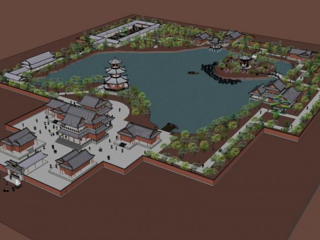 Sketchup景观模型|园林景观，中式园林，中式风格