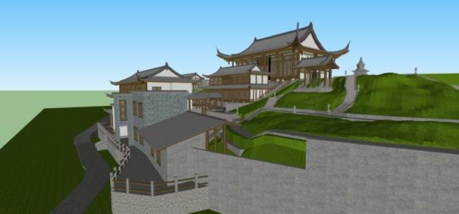 Sketchup古建筑模型|多层寺庙，古庙古寺，古建筑，中式风格