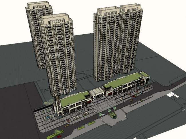 Sketchup住宅模型|高层住宅，底层商业，居住建筑，古典风格