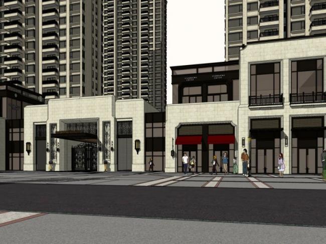 Sketchup住宅模型|高层住宅，底层商业，居住建筑，古典风格