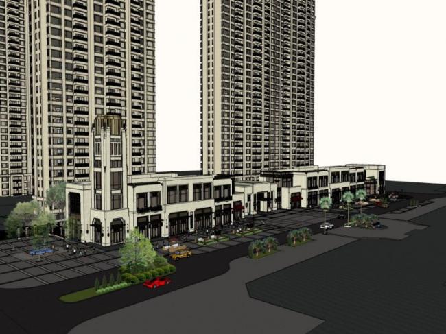 Sketchup住宅模型|高层住宅，底层商业，居住建筑，古典风格