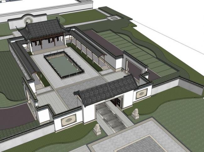 Sketchup住宅模型|园林，中式风格