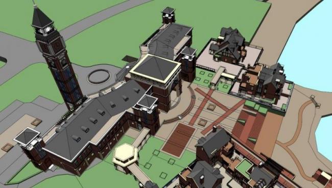 Sketchup学校模型|多层小学学校，校园教育建筑，英式风格，古典风格