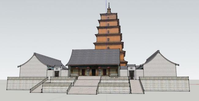 Sketchup古建筑模型|多层寺庙古庙院落，中式风格，古建