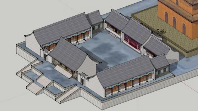 Sketchup古建筑模型|多层寺庙古庙院落，中式风格，古建