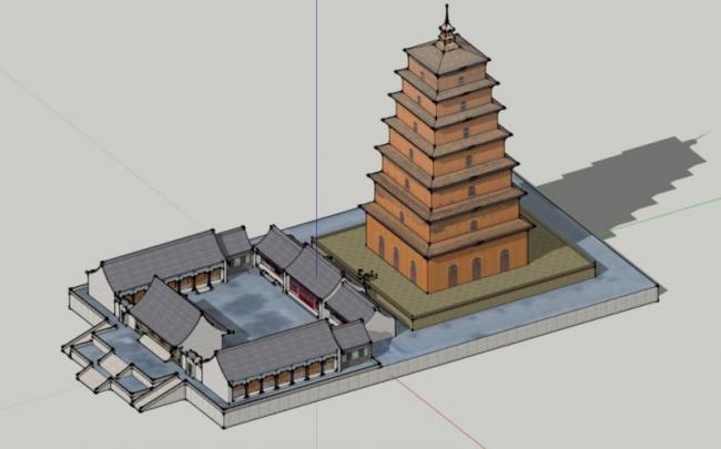 Sketchup古建筑模型|多层寺庙古庙院落，中式风格，古建