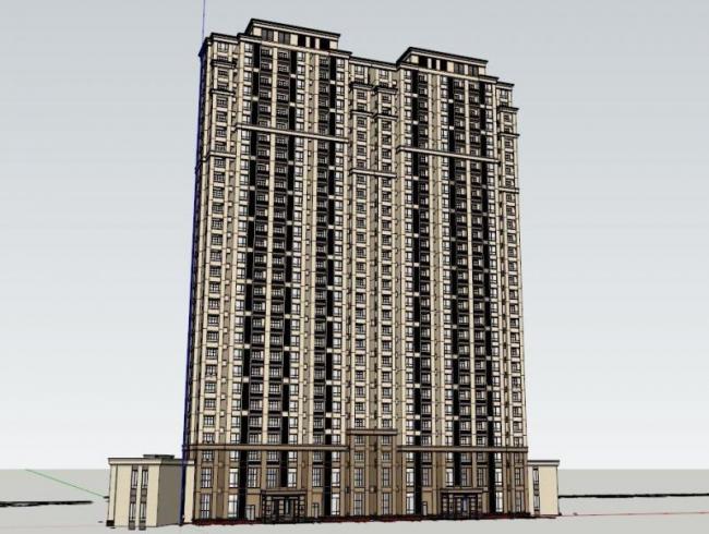 Sketchup住宅模型|高层住宅，底层商业，古典风格