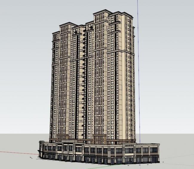 Sketchup住宅模型|高层住宅，底层商业，古典风格