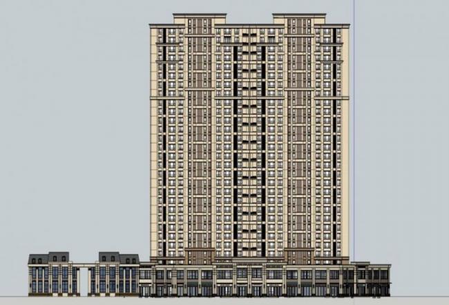 Sketchup住宅模型|高层住宅，底层商业，古典风格
