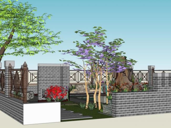 Sketchup景观模型|别墅庭院景观，中式风格