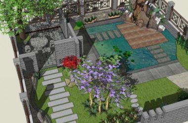 Sketchup景观模型|别墅庭院景观，中式风格-BIM建筑网