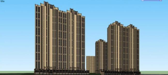 Sketchup住宅模型|超高层住宅，底层商业，新古典风格