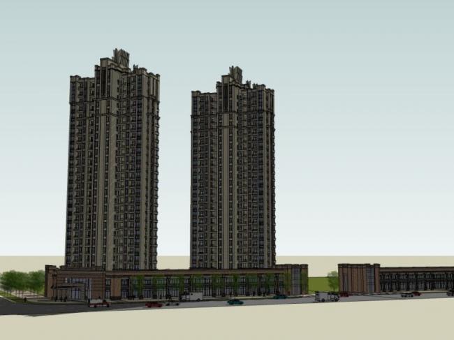 Sketchup住宅模型|超高层住宅，底层商业，居住建筑，古典风格