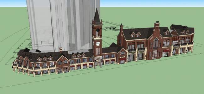 Sketchup商业模型|商业街，英式风格，古典