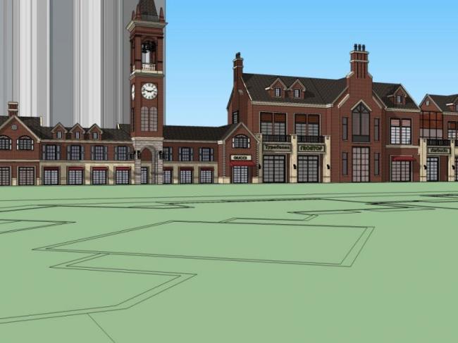 Sketchup商业模型|商业街，英式风格，古典