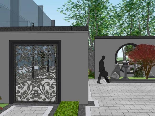 Sketchup景观模型|庭院景观，新中式风格