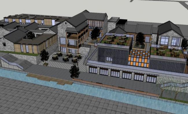 Sketchup商业模型|多层徽派商业街，现代中式