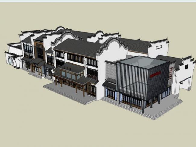 Sketchup商业模型|多层商业街，中式风格