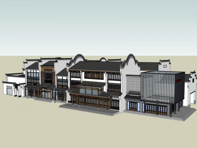 Sketchup商业模型|多层商业街，中式风格