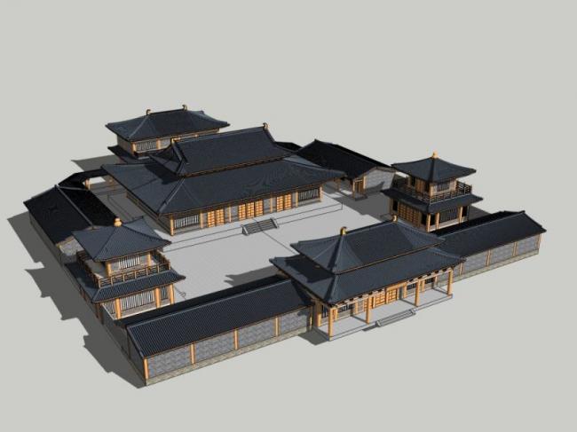 Sketchup古建筑模型|多层古庙建筑群，古建筑，中式风格