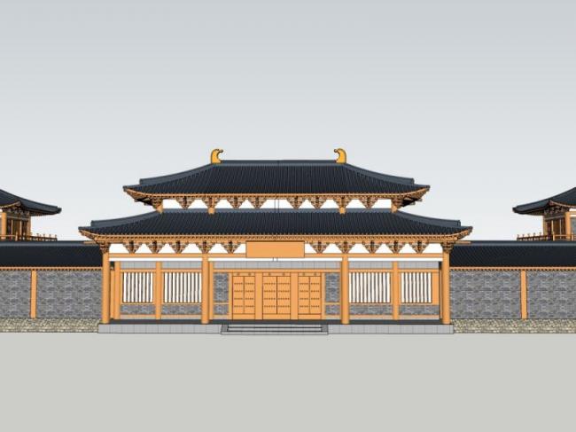 Sketchup古建筑模型|多层古庙建筑群，古建筑，中式风格