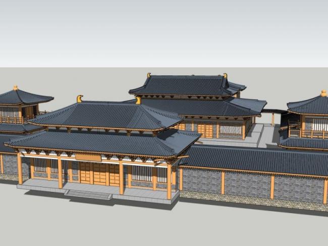 Sketchup古建筑模型|多层古庙建筑群，古建筑，中式风格
