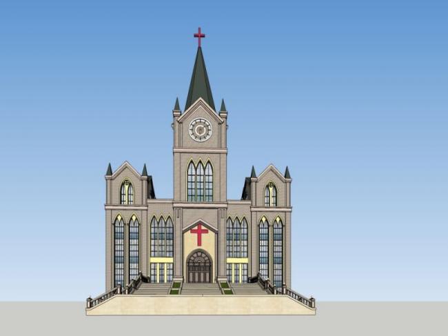 Sketchup文化模型|多层教堂，文化建筑，古典风格